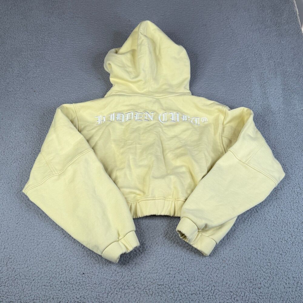 HIDDEN CULT  Hoodie Womens XXL Yellow Full Zip Sweatshirt Cropped Sweater
